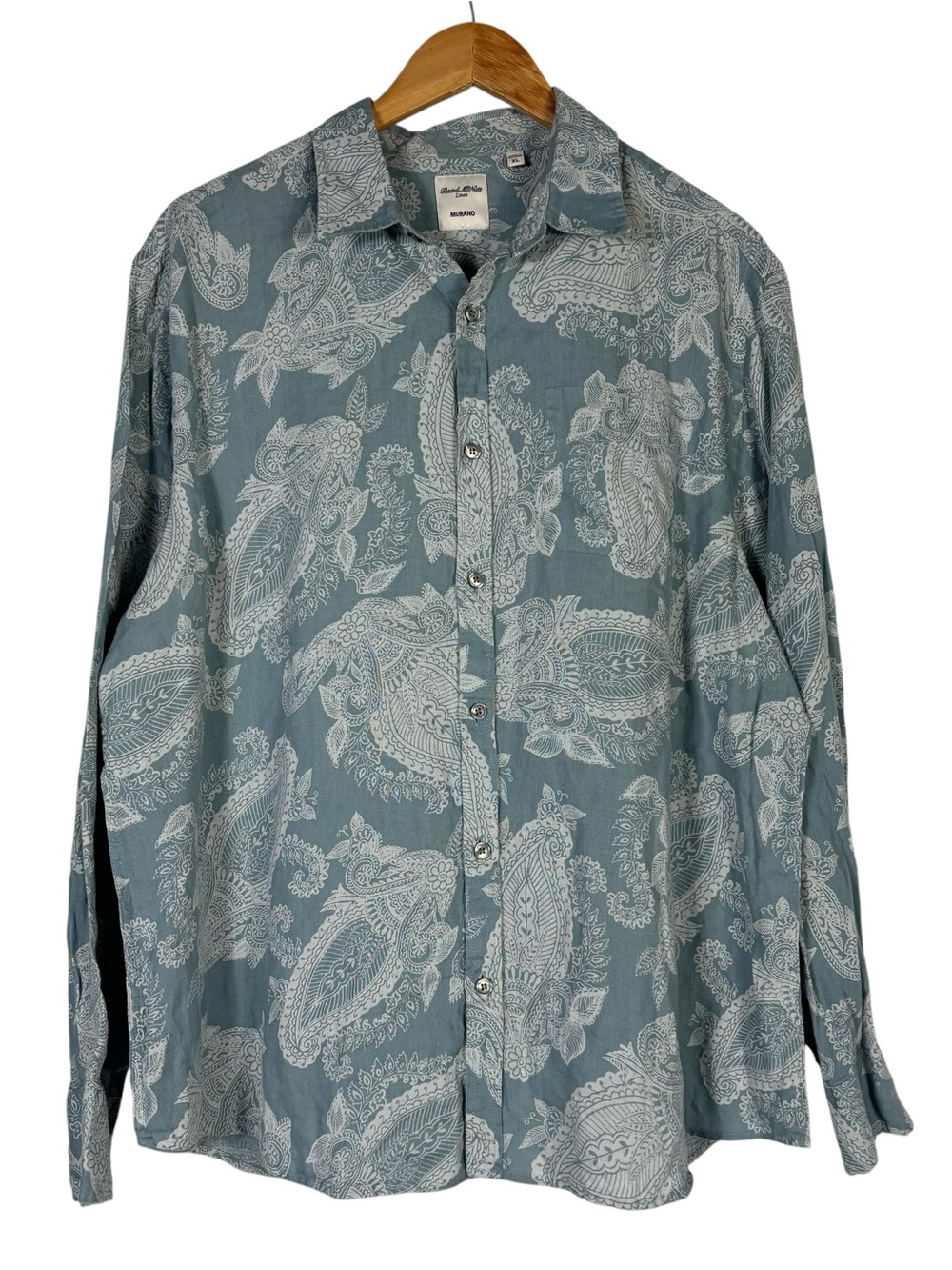 Murano Baird McNutt Linen Blue Paisley Button Down Long Sleeve Shirt Men's XL